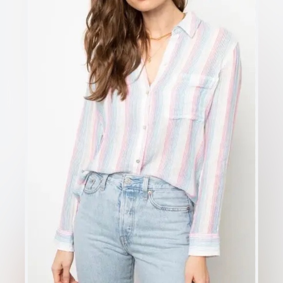 Rails Ellis Rainbow Iris Striped Button Down Top size Medium - Picture 2 of 6